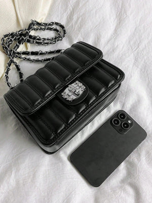 Mini Quilted Pattern Chain Square Bag - Negative Apparel