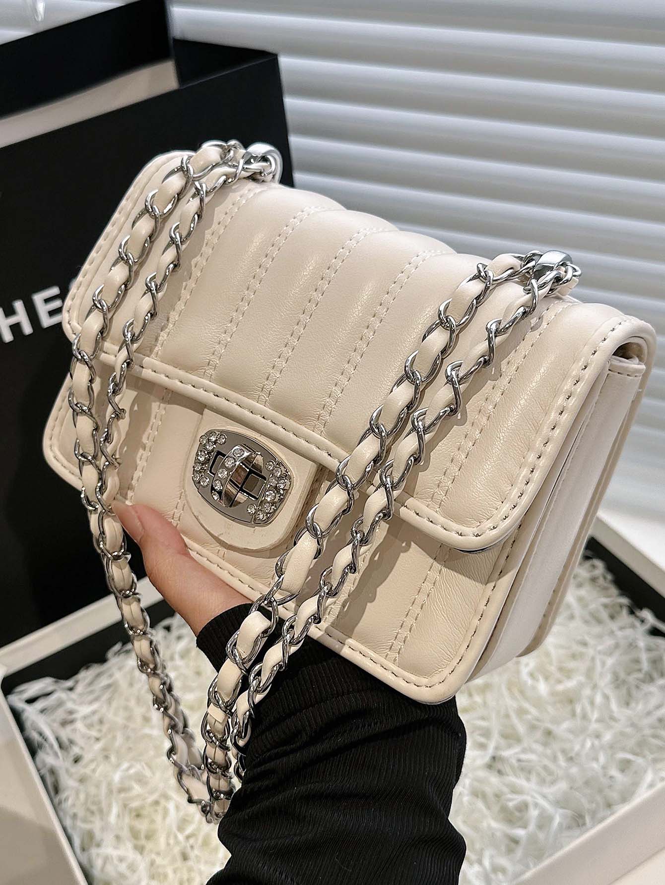 Mini Quilted Pattern Chain Square Bag - Negative Apparel