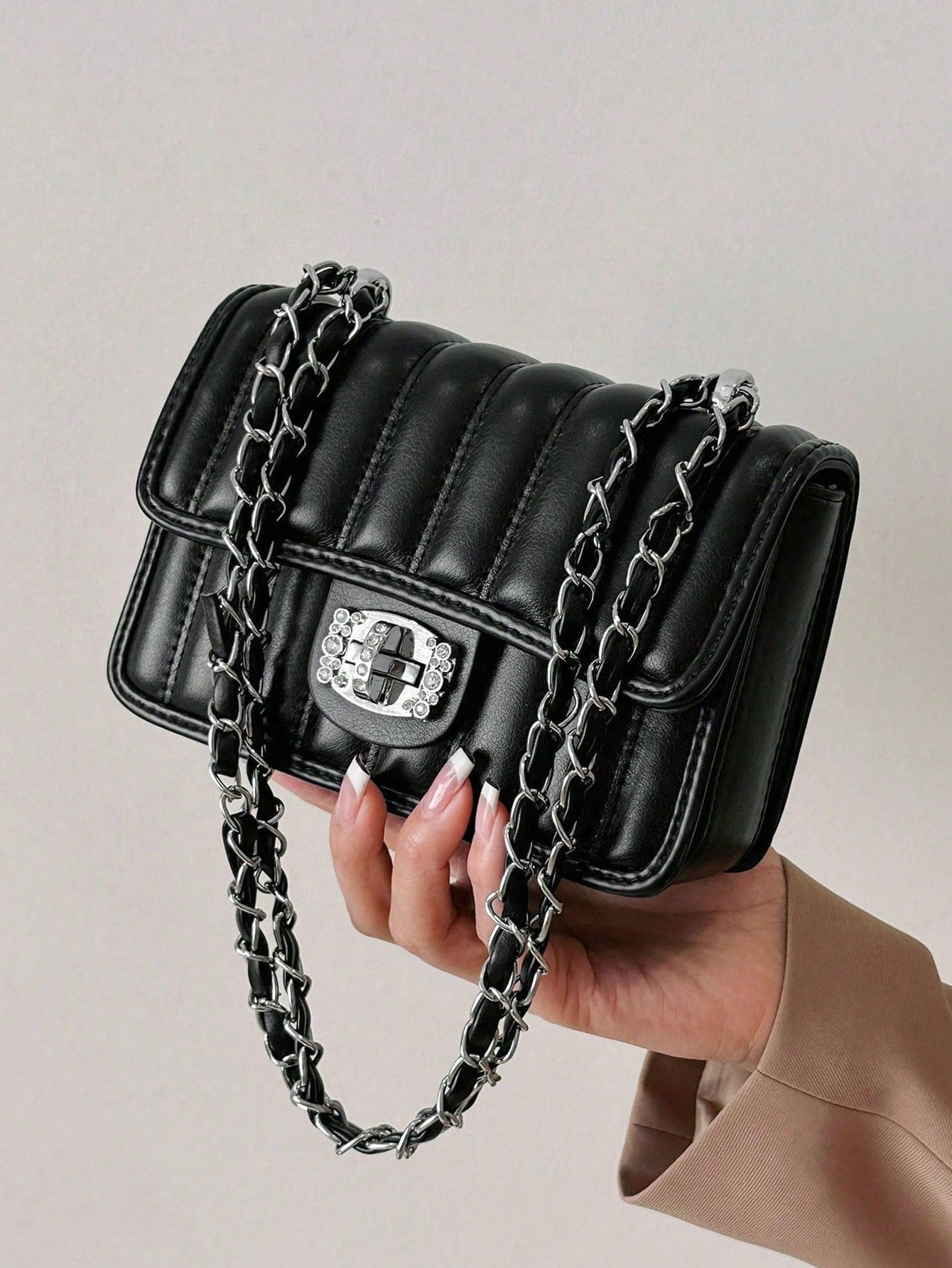 Mini Quilted Pattern Chain Square Bag - Negative Apparel