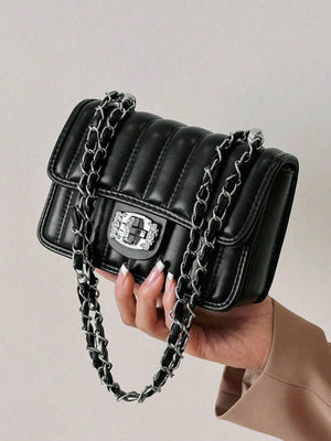 Mini Quilted Pattern Chain Square Bag - Negative Apparel
