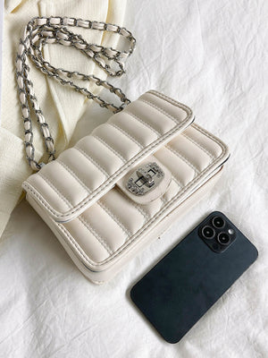 Mini Quilted Pattern Chain Square Bag - Negative Apparel