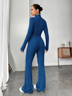 Mock Neck Crop Tee & Flare Leg Pants - Negative Apparel