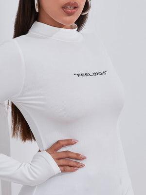 Mock Neck Letter Embroidered Rib-knit Tee - Negative Apparel