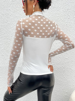 Mock-neck Sheer Dobby Mesh Yoke Fitted Top - Negative Apparel