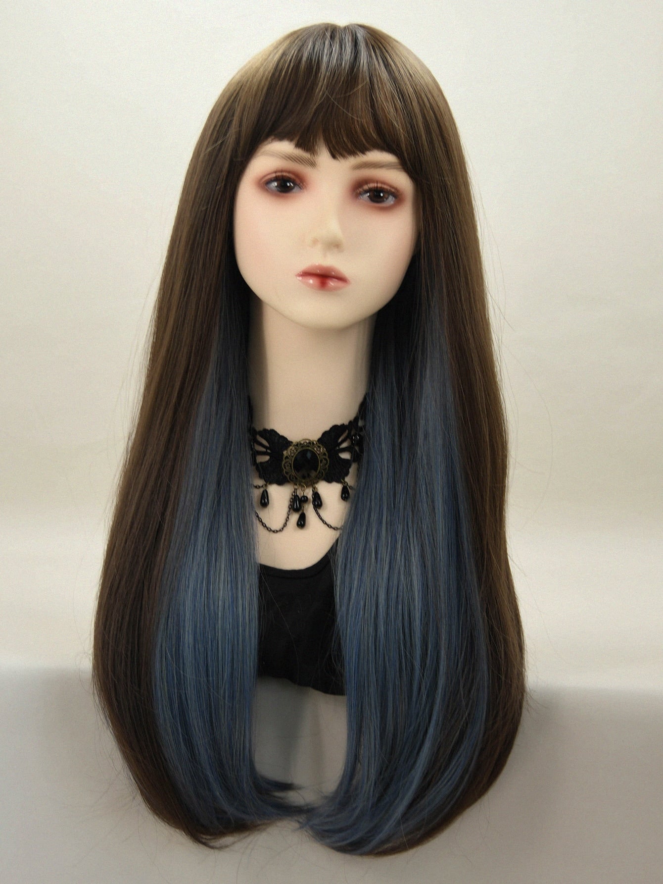 Multi-colored bangs long straight synthetic wigs, women's wigs, cosplay wigs - Negative Apparel