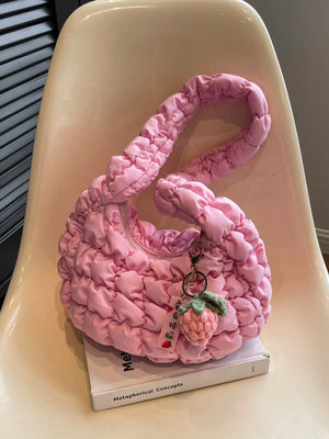 Pink Minimalist Ruched Bag With Bag Charm - Negative Apparel