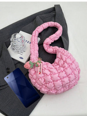 Pink Minimalist Ruched Bag With Bag Charm - Negative Apparel