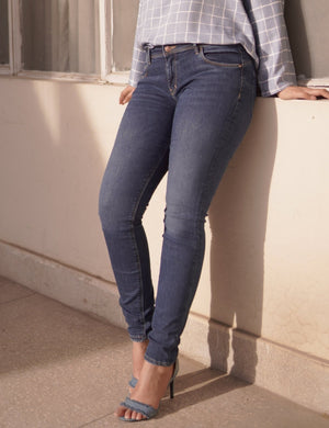 Plain High Waist Dark Wash Skinny Jeans - Negative Apparel