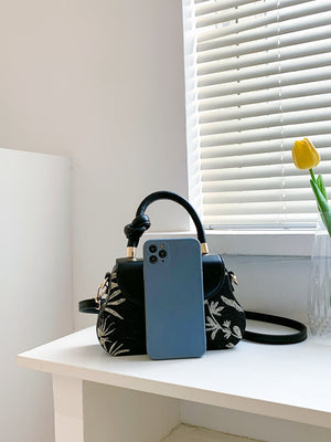 Plant Pattern Buckle Decor Flap Square Bag - Negative Apparel