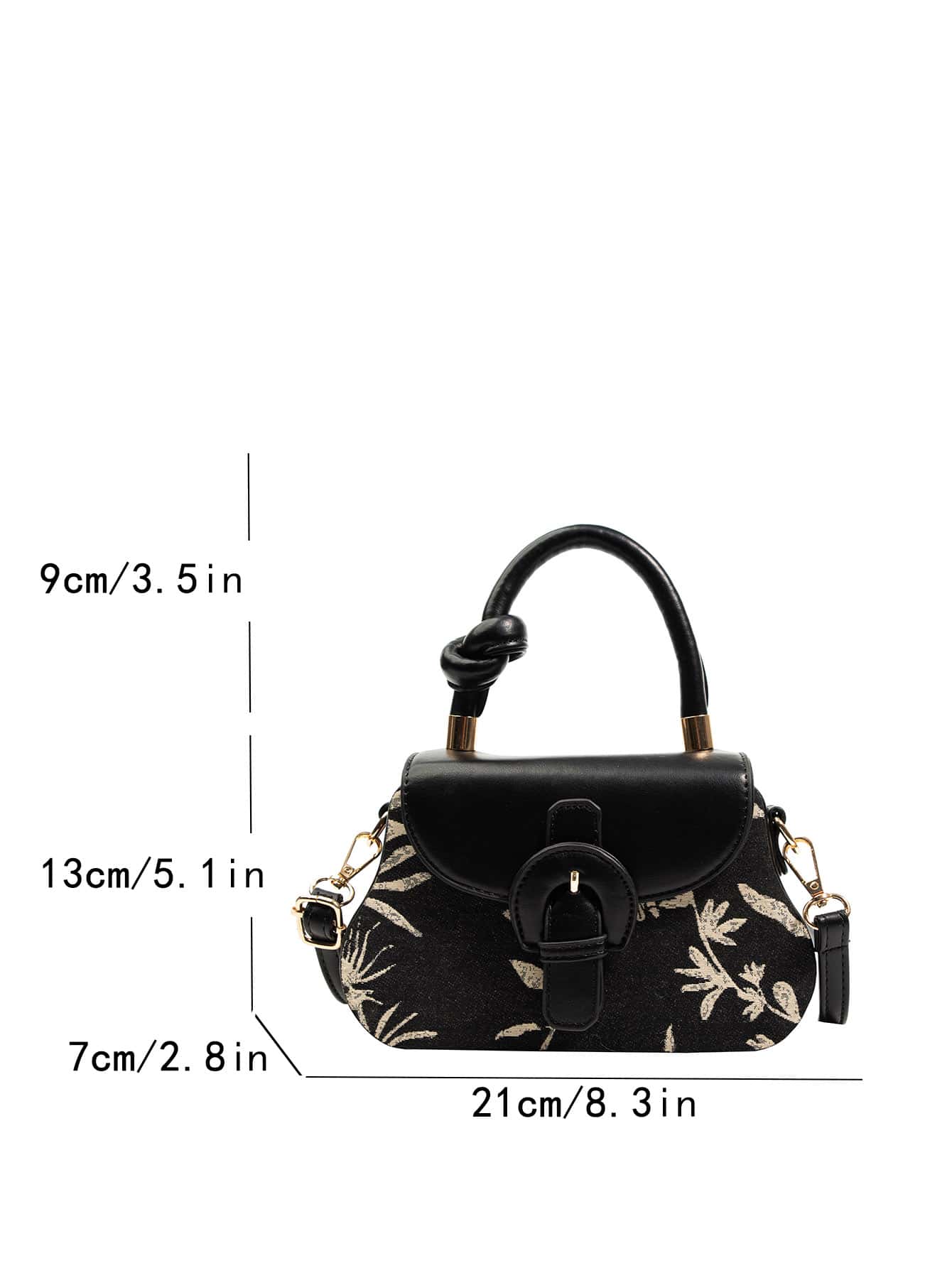 Plant Pattern Buckle Decor Flap Square Bag - Negative Apparel