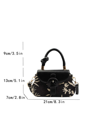 Plant Pattern Buckle Decor Flap Square Bag - Negative Apparel
