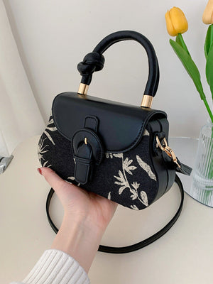 Plant Pattern Buckle Decor Flap Square Bag - Negative Apparel