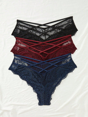 Plus 3pack Floral Lace Criss Cross Panty - Negative Apparel