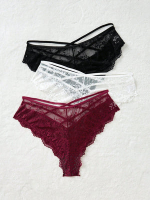 Plus 3pack Floral Lace Criss Cross Panty - Negative Apparel