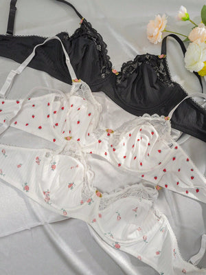 Plus 3pcs Contrast Lace Underwire Bra - Negative Apparel