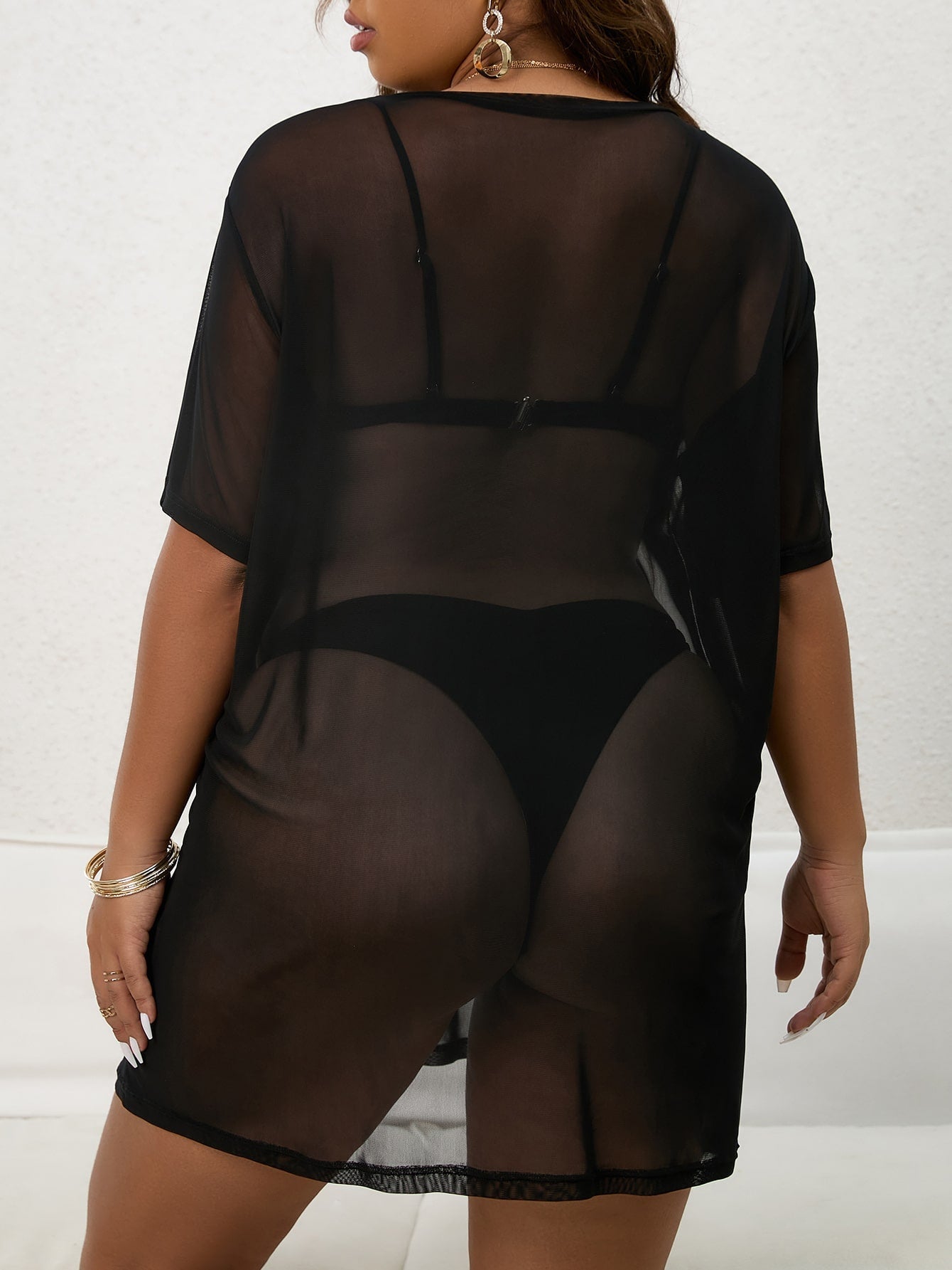 Plus Drop Shoulder Cover Up Without Bikini - Negative Apparel