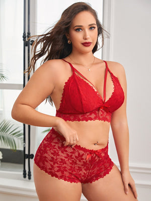 Plus Floral Lace Harness Lingerie Set - Negative Apparel