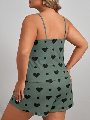 Plus Heart Print Cami Top & Shorts PJ Set - Negative Apparel