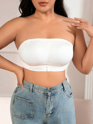 Plus Solid Buckle Detail Tube Bra - Negative Apparel