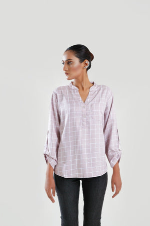 Pocket Patched Roll Up Sleeve Blouse - Negative Apparel