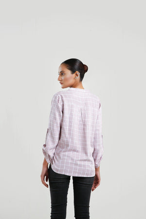 Pocket Patched Roll Up Sleeve Blouse - Negative Apparel