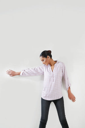 Pocket Patched Roll Up Sleeve Blouse - Negative Apparel