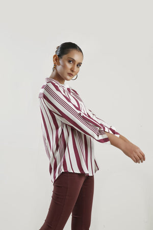 Pocket Patched Roll Up Sleeve Blouse - Negative Apparel