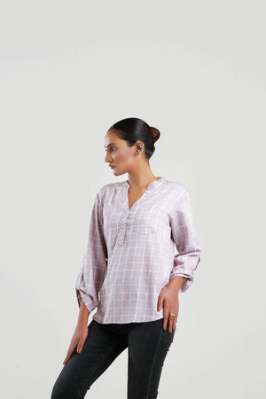 Pocket Patched Roll Up Sleeve Blouse - Negative Apparel