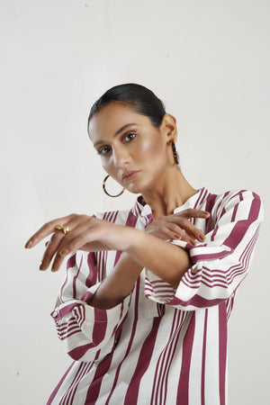 Pocket Patched Roll Up Sleeve Blouse - Negative Apparel