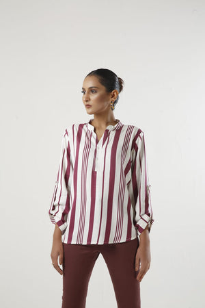 Pocket Patched Roll Up Sleeve Blouse - Negative Apparel