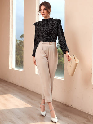 Polka Dot Ruffle Trim Frilled Neck Blouse - Negative Apparel