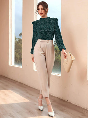 Polka Dot Ruffle Trim Frilled Neck Blouse - Negative Apparel