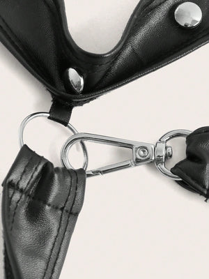 PU Leather Cut-out Ring Linked Bodysuit With Choker - Negative Apparel