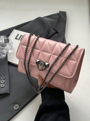 Quilted Pattern Fashion Flip Cover Square Bag With Metal Chain - Negative Apparel