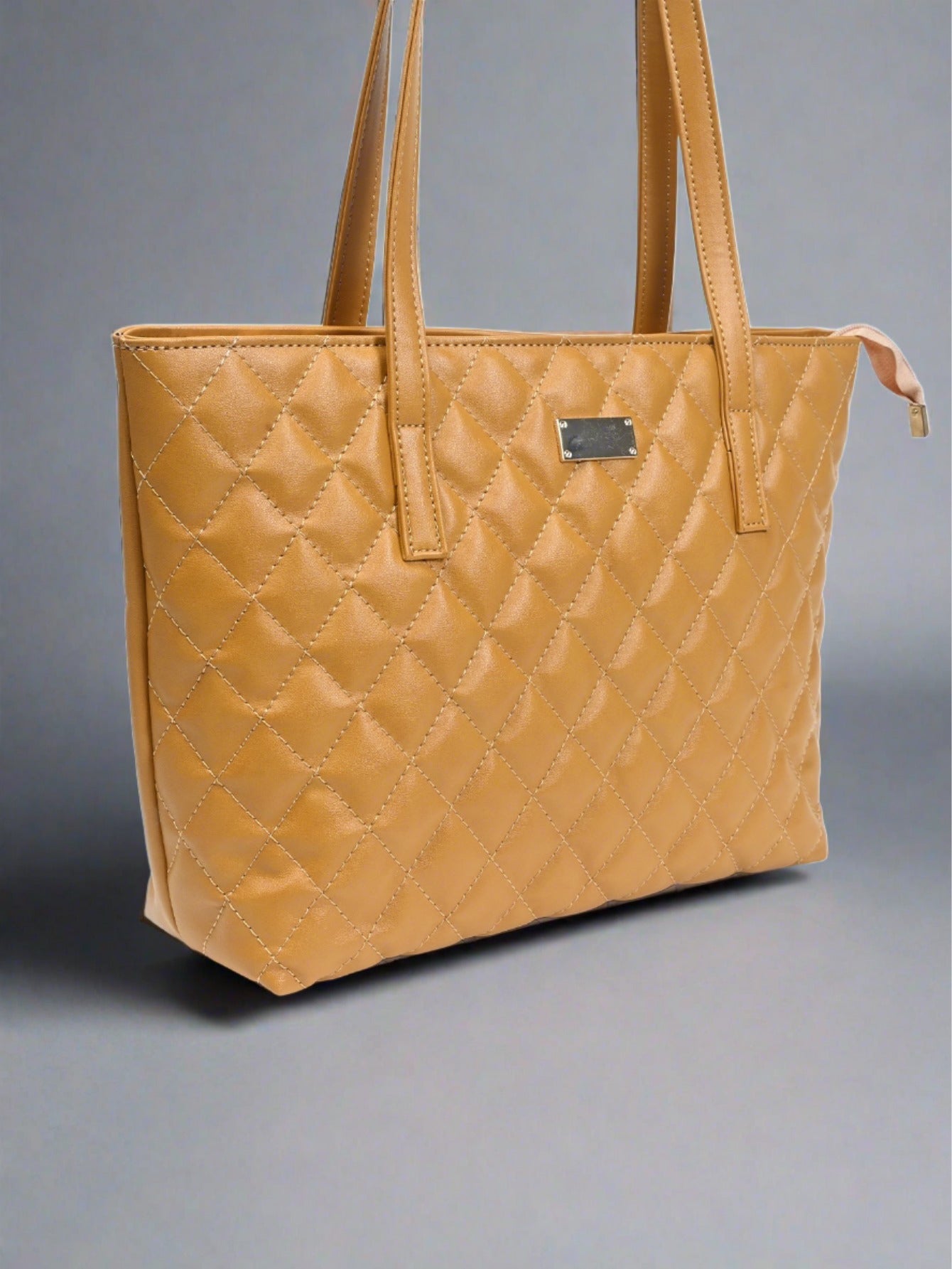 Quilted Pattern Shoulder Tote Bag - Negative Apparel