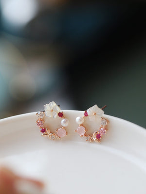 Rhinestone & Flower Decor Stud Earrings - Negative Apparel