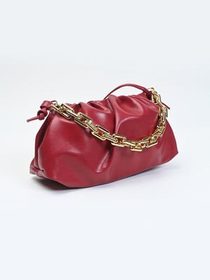Ruched Detail Strapped Bag With Magnetic Lock and Chain - Negative Apparel