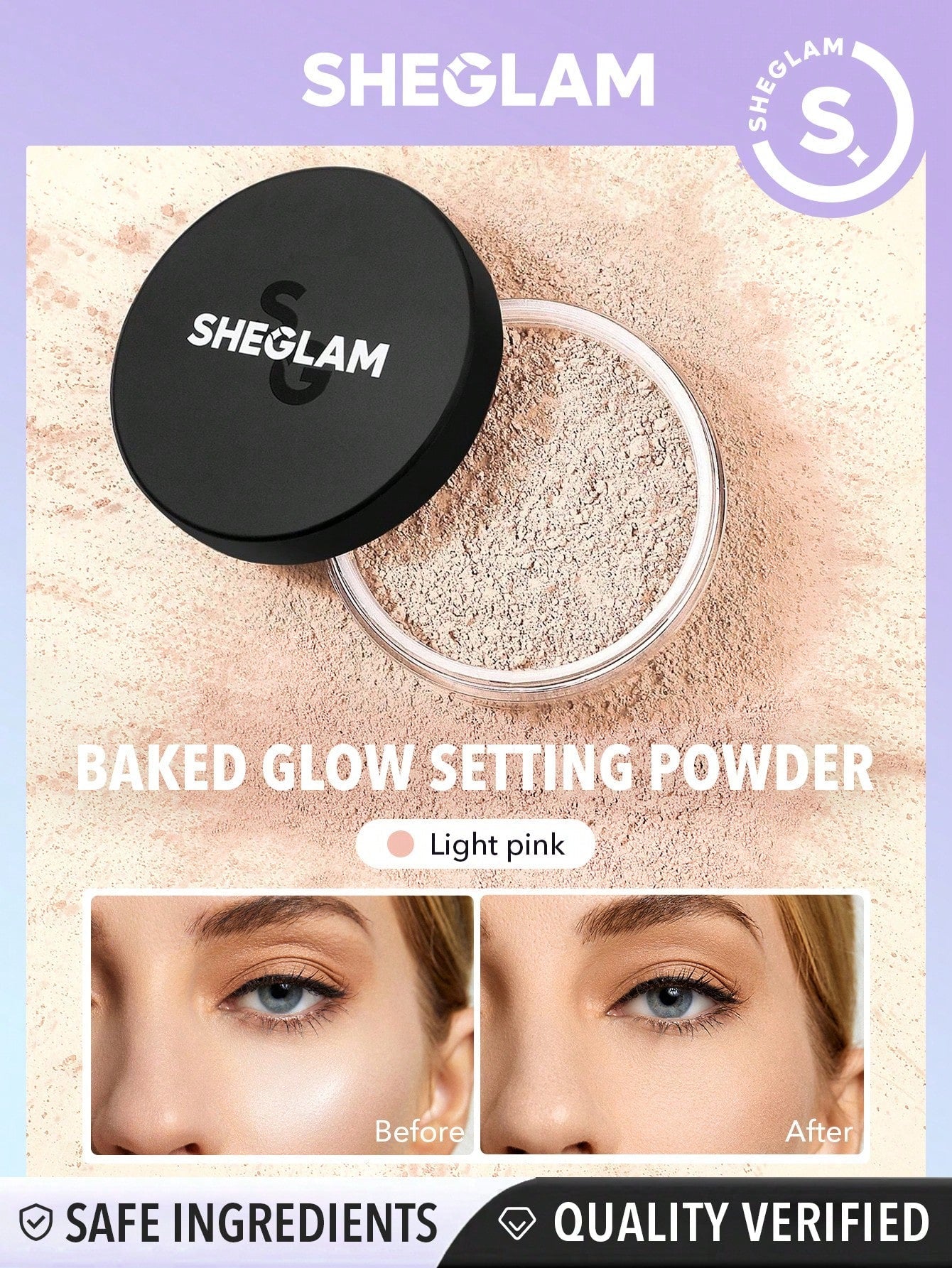 SHEGLAM Baked Glow Setting Powder-Light PinkĀ  Oil Control Loose Setting Powder - Negative Apparel