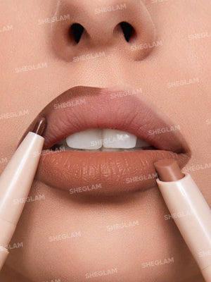 SHEGLAM Glam 101 Lipstick & Liner Duo-Deep Caramel 2-In-1 Matte Dual-Ended Lip Liner Lipstick Pencil Highly Pigmented Long Lasting Smooth Easy To Wear Lip Makeup - Negative Apparel