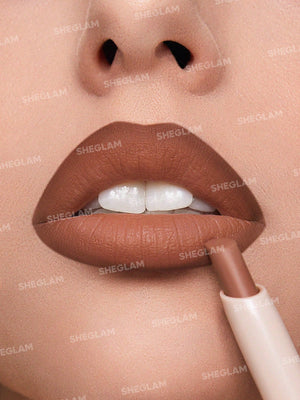 SHEGLAM Glam 101 Lipstick & Liner Duo-Deep Caramel 2-In-1 Matte Dual-Ended Lip Liner Lipstick Pencil Highly Pigmented Long Lasting Smooth Easy To Wear Lip Makeup - Negative Apparel