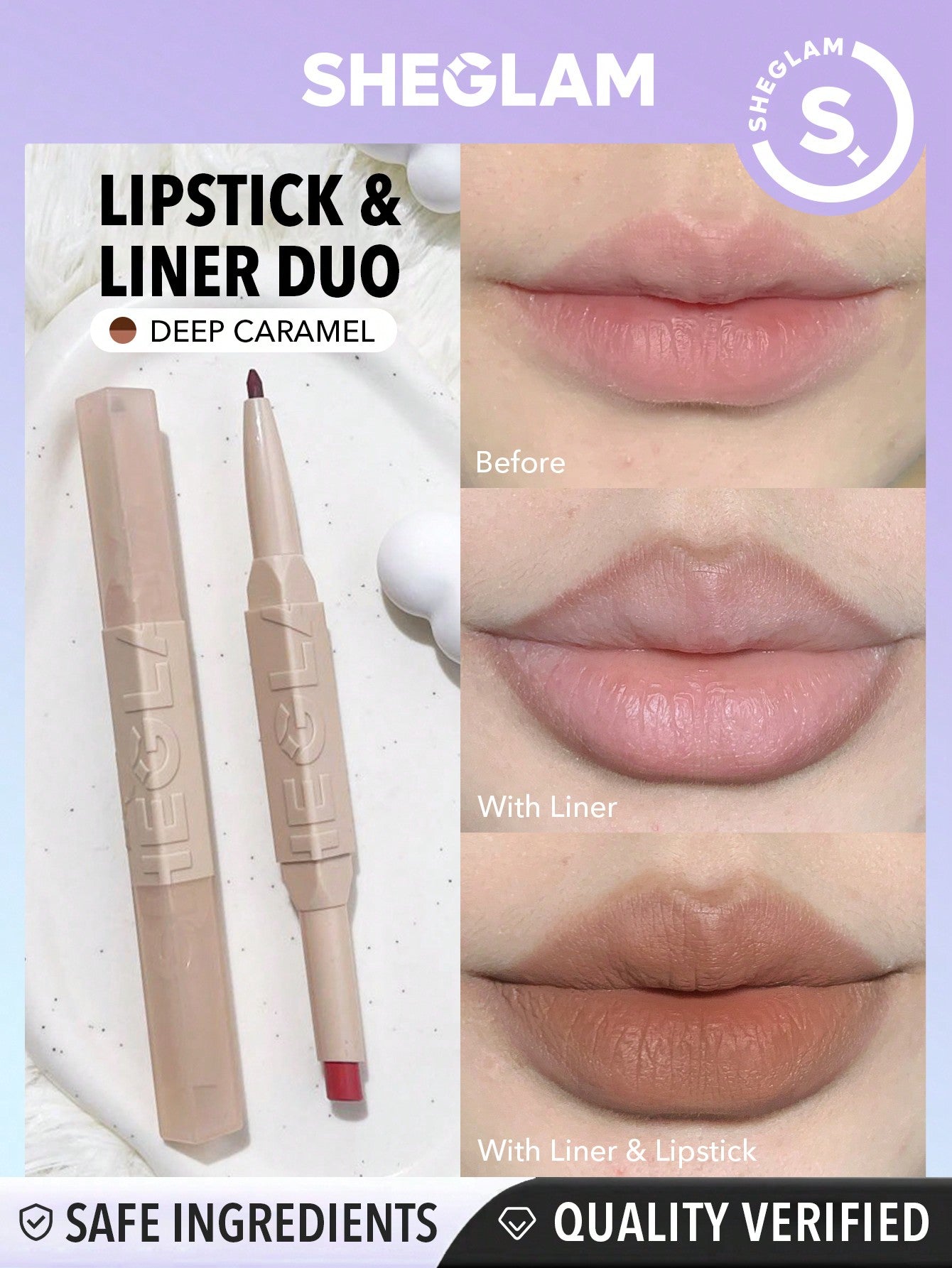 SHEGLAM Glam 101 Lipstick & Liner Duo-Deep Caramel 2-In-1 Matte Dual-Ended Lip Liner Lipstick Pencil Highly Pigmented Long Lasting Smooth Easy To Wear Lip Makeup - Negative Apparel
