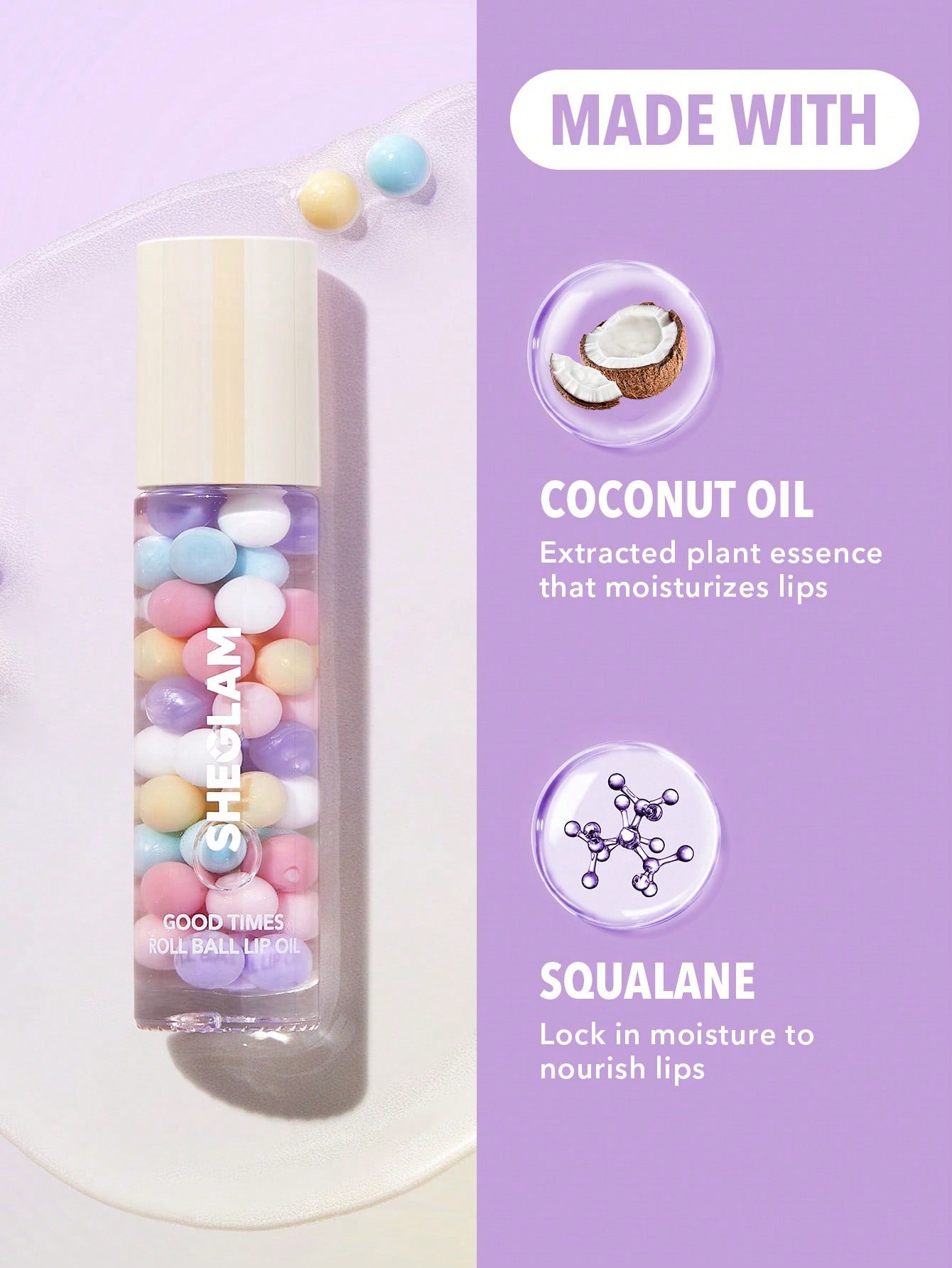 SHEGLAM Good Times Roll Ball Lip Oil - Clear Plumping Lip Care High Shine Finish Non Sticky - Negative Apparel