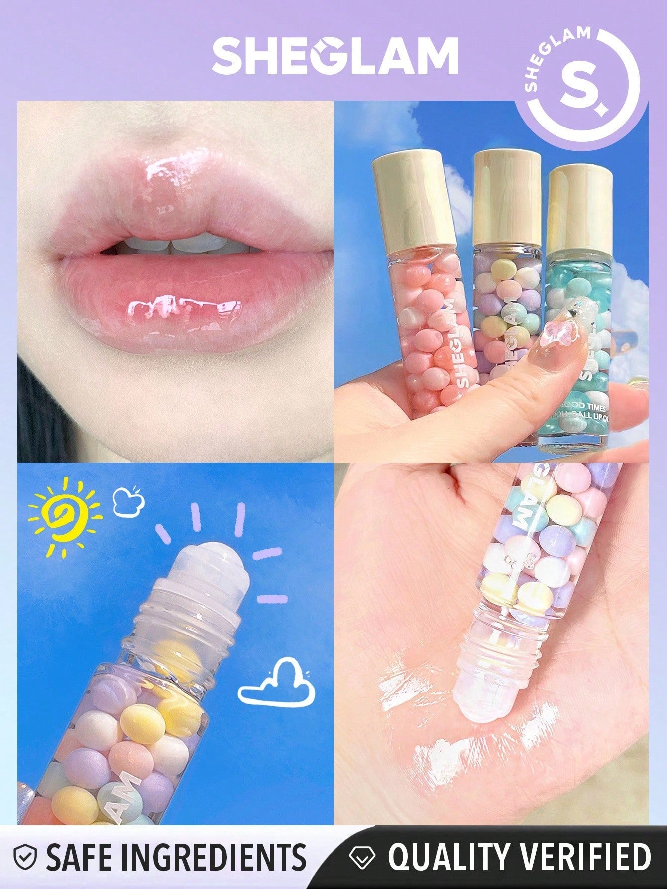 SHEGLAM Good Times Roll Ball Lip Oil - Clear Plumping Lip Care High Shine Finish Non Sticky - Negative Apparel