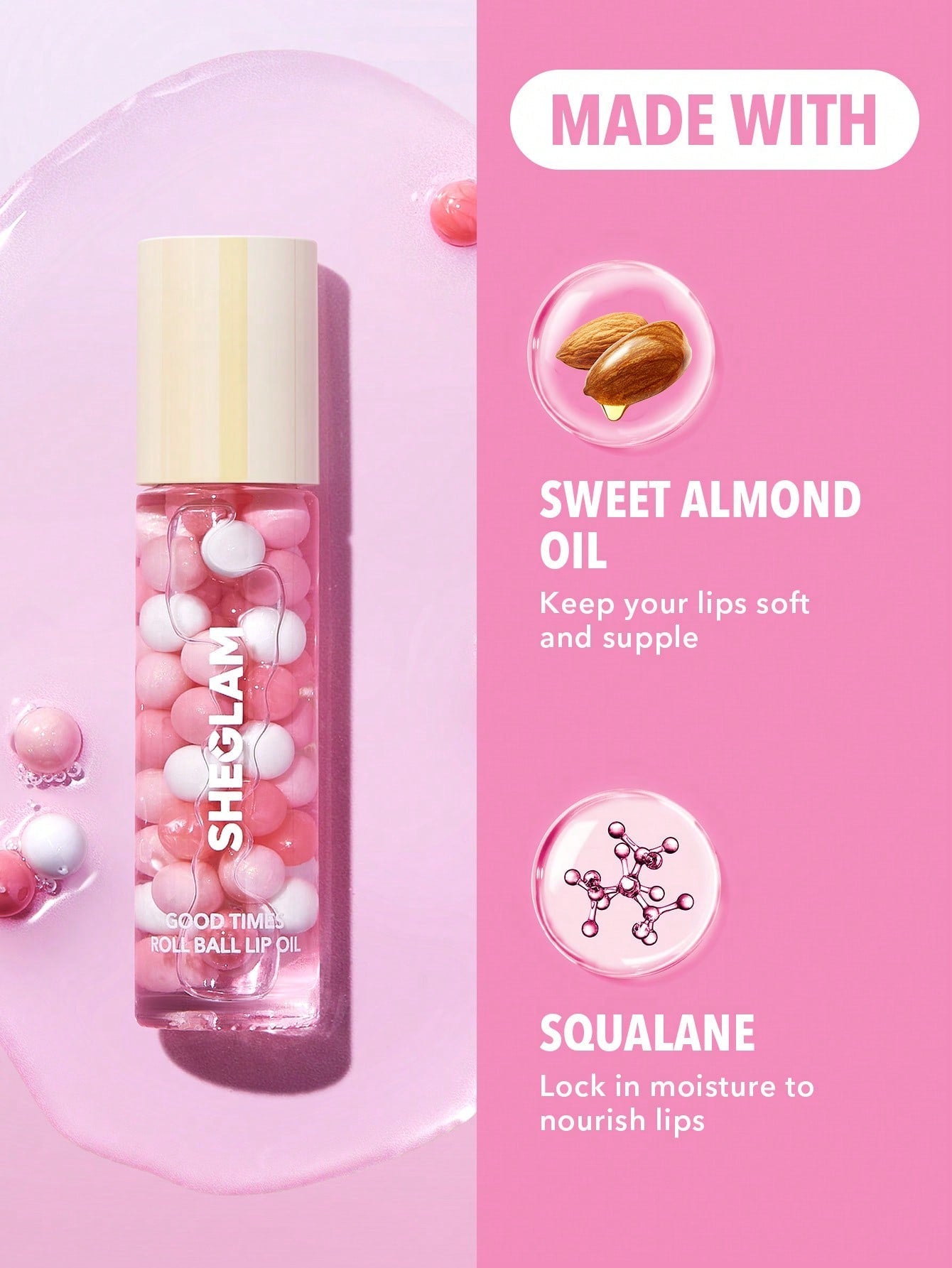 SHEGLAM Good Times Roll Ball Lip Oil - Clear Plumping Lip Care High Shine Finish Non Sticky - Negative Apparel