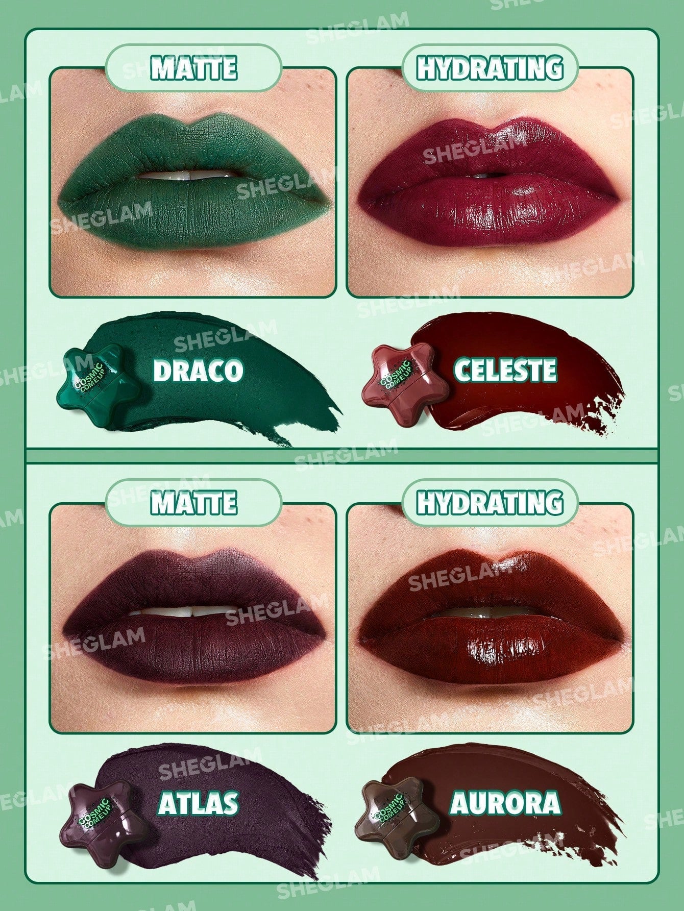 SHEGLAM Hi-Beam Mini Lipstick Set-Novo Set 4 In 1 Matte And Hydrating Bold Lipstick - Negative Apparel