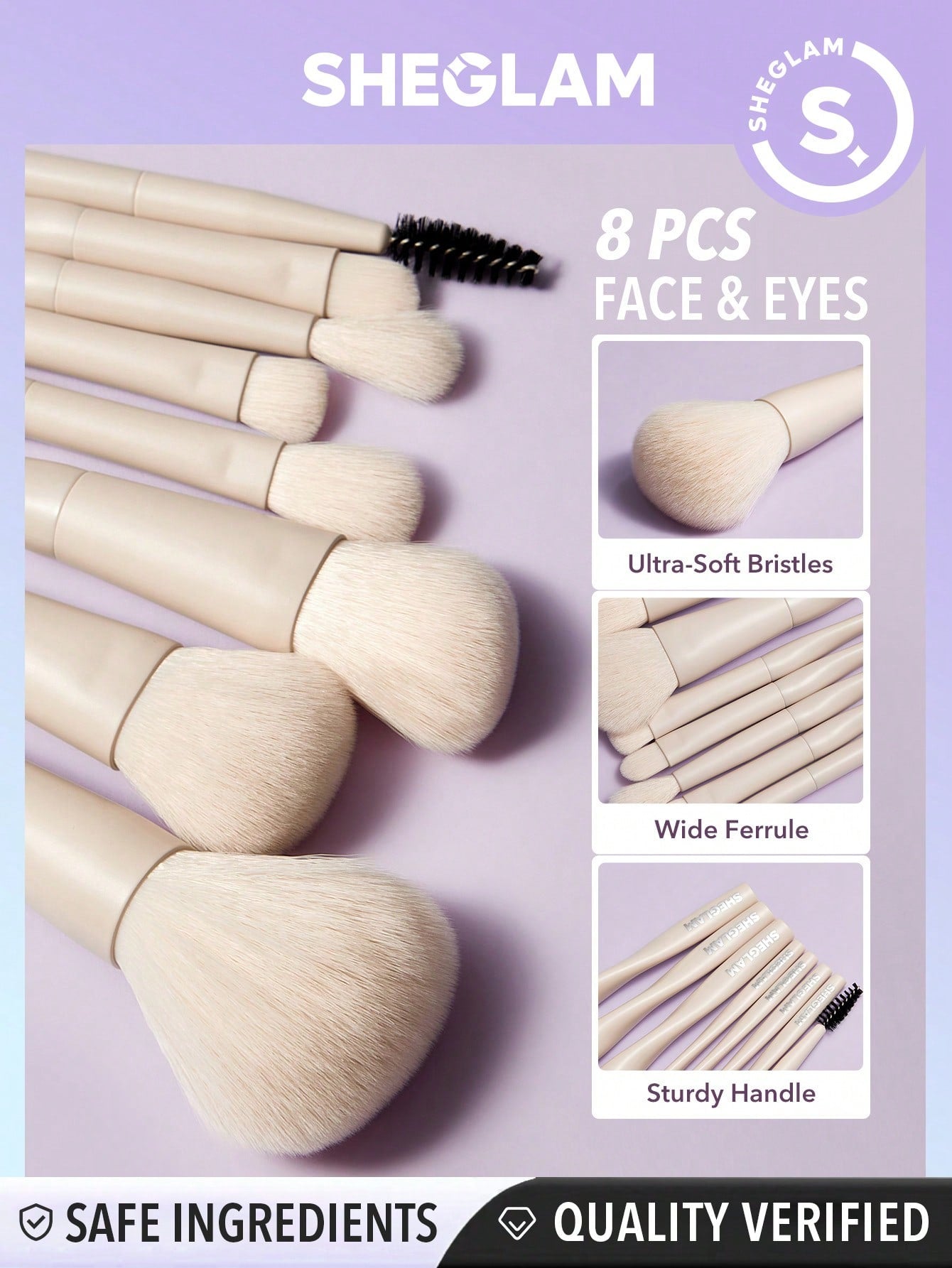 SHEGLAM Pro Core Brush Kit 8 Pcs/Set Professional Makeup Brushes Set - Negative Apparel