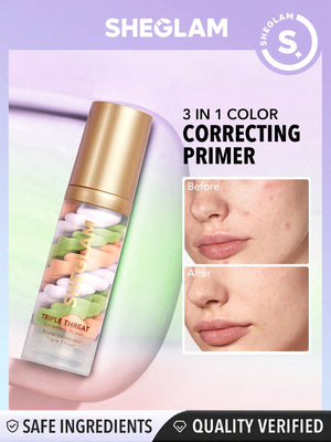 SHEGLAM Triple Threat Correcting Primer 3 In 1 Color Pore Minimizing Facial Makeup Primer Smooth Fine Lines Color Correcting Face Primer - Negative Apparel