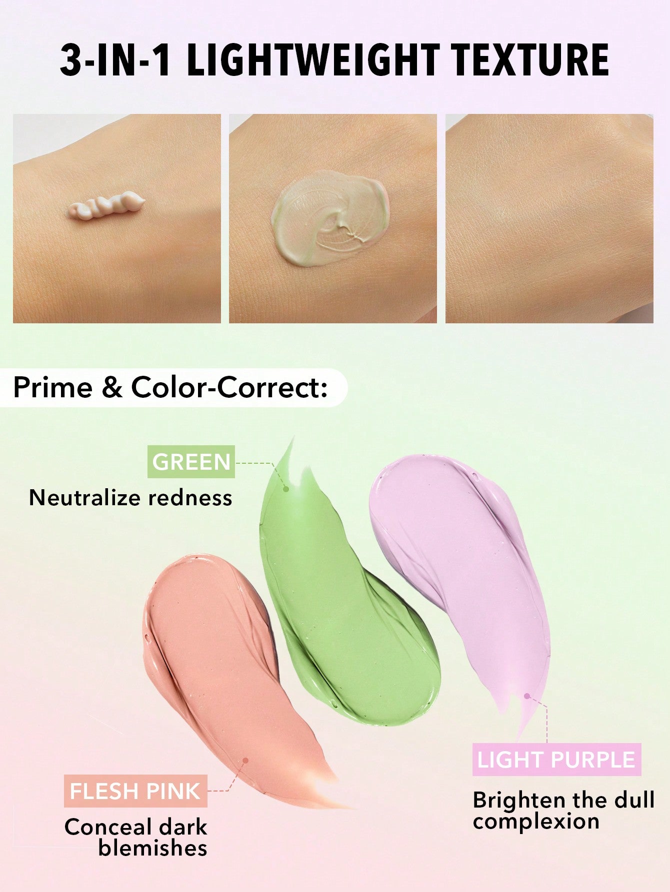 SHEGLAM Triple Threat Correcting Primer 3 In 1 Color Pore Minimizing Facial Makeup Primer Smooth Fine Lines Color Correcting Face Primer - Negative Apparel