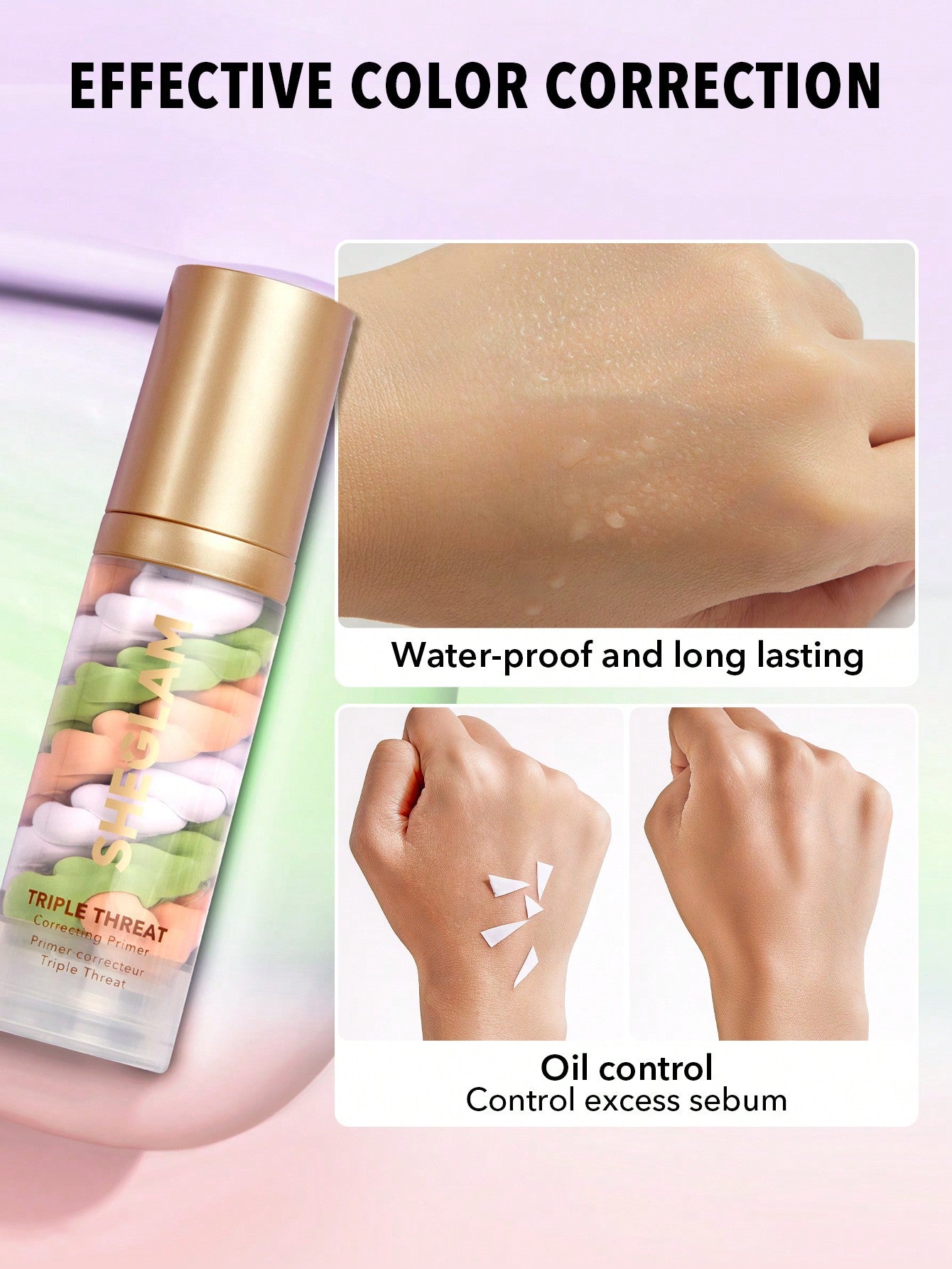 SHEGLAM Triple Threat Correcting Primer 3 In 1 Color Pore Minimizing Facial Makeup Primer Smooth Fine Lines Color Correcting Face Primer - Negative Apparel