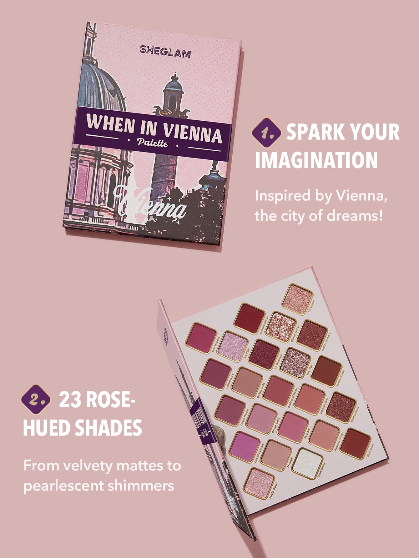 SHEGLAM When In Vienna Palette 23 Clolor Shimmer Glitter Matte Eyeshadow Palette - Negative Apparel